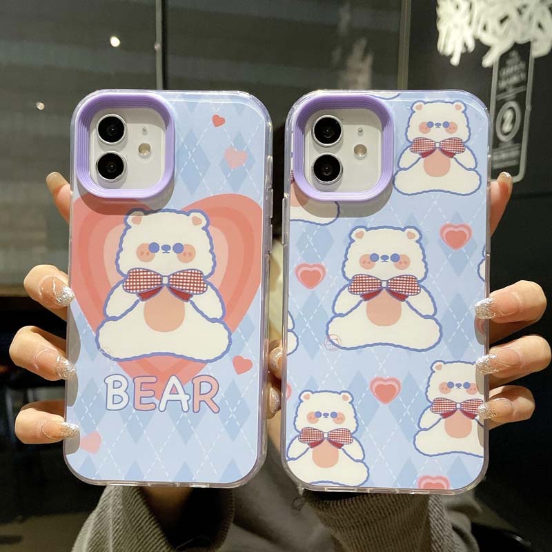 Ốp Điện Thoại Mềm Chống Sốc In Hình Gấu Thắt Nơ 3 Trong 1 Cho iPhone 13 12 11 Pro Promax 7 8 Plus X XR XSMax SE