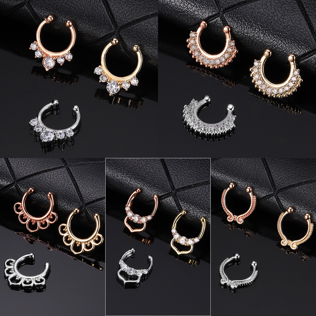 Khuyên Mũi Septum Kẹp Đính Đá Nhân Tạo Nhiều Kiểu Dáng Không Cần Xỏ Lỗ