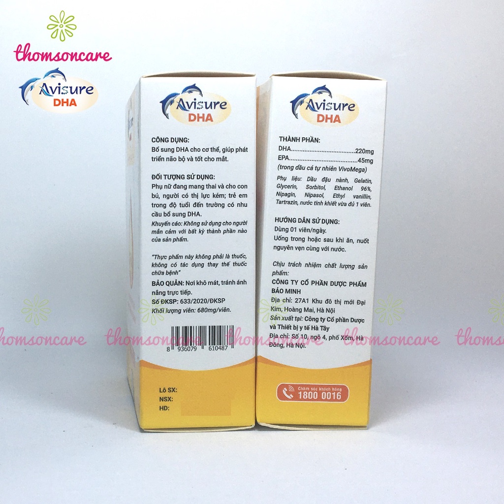 Bổ sung DHA cho mẹ bầu, bổ mắt, tốt cho não bộ từ dầu cá tự nhiên Avisure DHA Hộp 40 viên cho phụ nữ mang thai | Thế Giới Skin Care