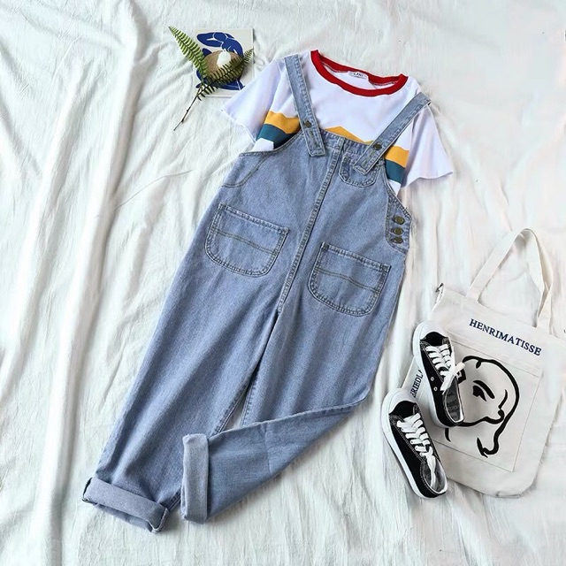 [KÈM ẢNH THẬT] quần yếm bò dài basic khoá cạnh túi trước dáng baggy ulzzang hàn quốc | BigBuy360 - bigbuy360.vn