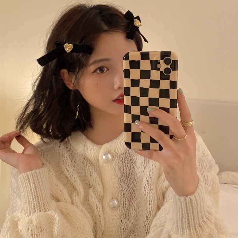 Kẹp tóc/ Dây buộc tóc cao su bọc nhung màu đen phối hình nơ xinh xắn cho nữ