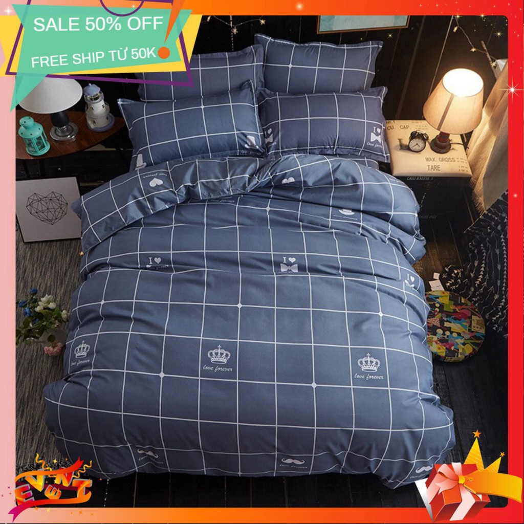 Bộ 5 món vỏ chăn và ga kèm 3 vỏ gối  poly cotton lồng được ruột - Bọc ngoài mền