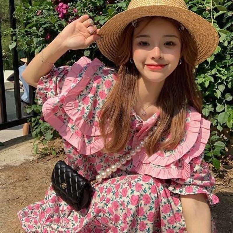 Váy Hoa Nhí Cổ Bèo Tay Bồng