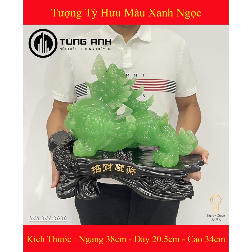 Tượng Phong Thủy Decor Tỳ Hưu PT-36 Màu Xanh Ngọc - Chiêu Tài Tịch Tà -  Mang Lại May Mắn ,Phát Tài, Phát Lộc - BH 1 Năm