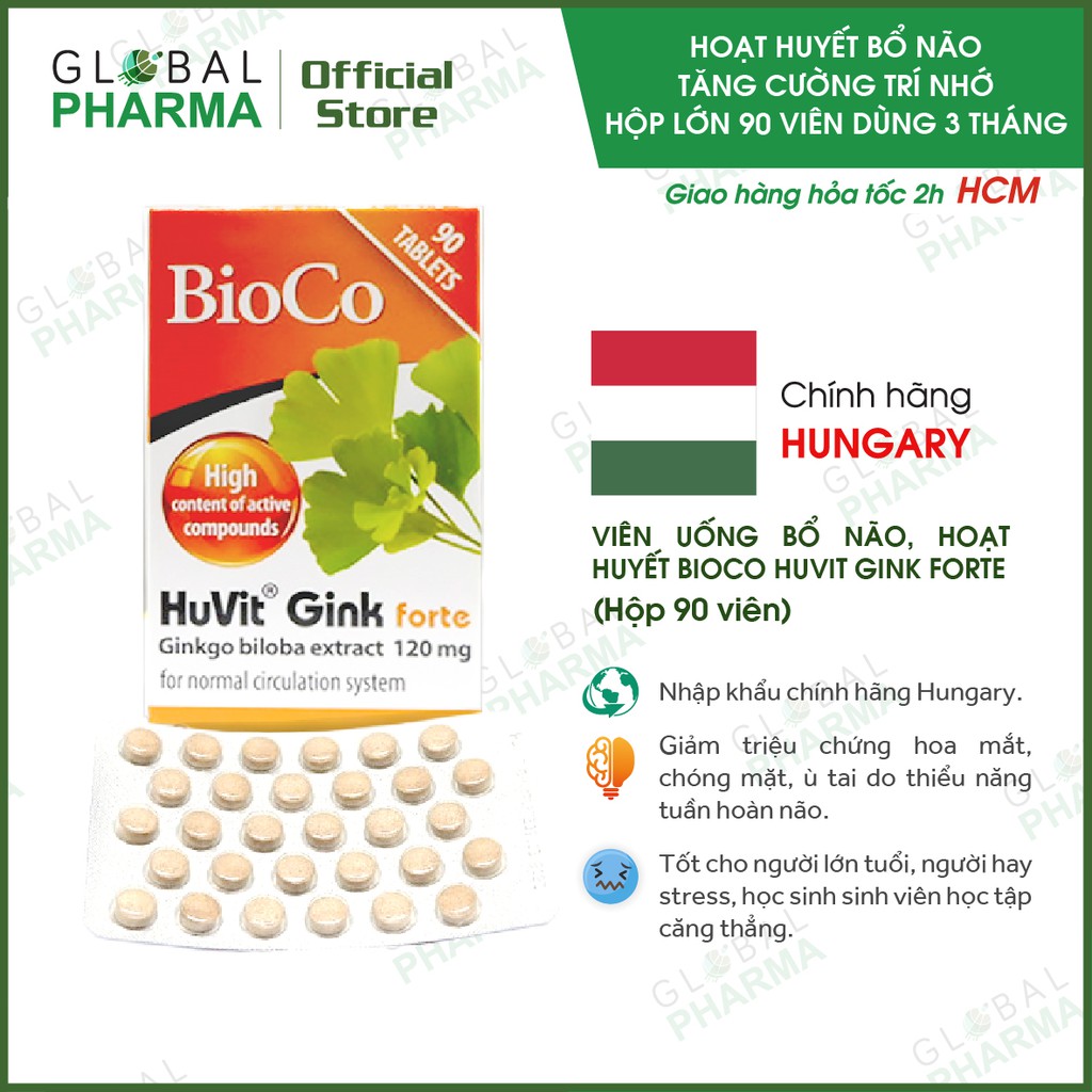 Viên uống BioCo Gink Forte bổ não, giảm stress, tăng cường trí nhớ (Hộp 90v)