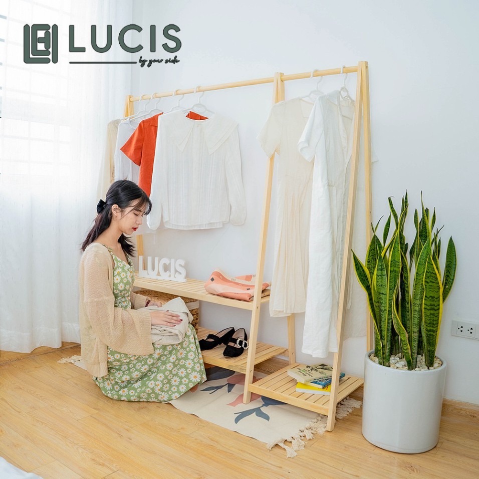 Kệ quần áo chữ A 3 tầng để đồ LUCIS dài 146cm dùng gia đình, shop quần áo mẫu mới