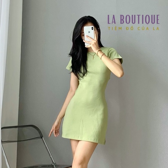 Đầm body hở lưng tam giác sexy co giãn 4 chiều tay ngắn đi chơi dạo phố La Boutique