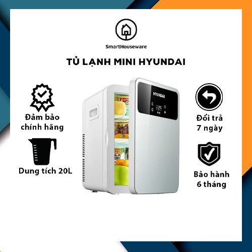 Tủ lạnh mini Hyundai chính hãng Nóng lạnh hai chiều - Màn hình LED - Bảo quản mỹ phẩm, sữa - Dung được trên ô tô, xe hơi