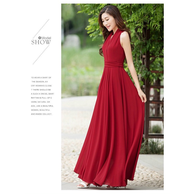 Đầm Maxi Dài Cổ V Sang Trọng
