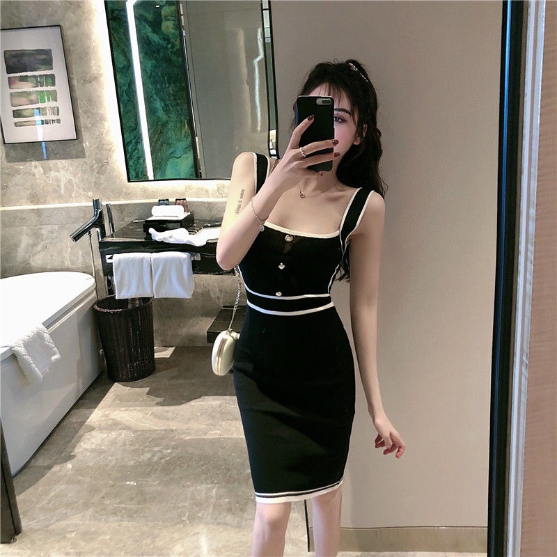 Mid long suspender skirt in spring and autumn, slim and sexy bottomed skirt 2021 new suspender skirt, fashionable small black skirt