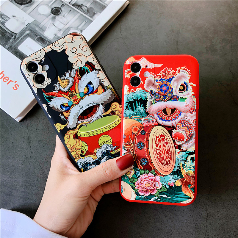 GUCCI Ốp Lưng In Hình Sư Tử Trung Quốc Cho Iphone 11 Pro Max 7 8 Plus Se 2020 12 Pro Max 12 Mini X Xs Max Xr