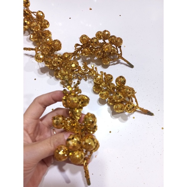 1 canhfNHÁNH -TRÁI CHERRY KIM TUYẾN TRANG TRÍ NOEL | 10 cành quả cherry phủ kim tuyến
