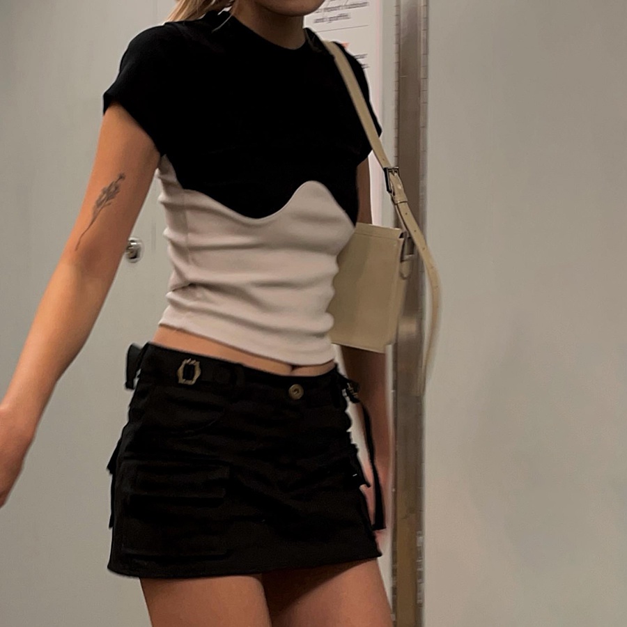 Kliou Áo Thun Croptop Tay Ngắn Cổ Tròn Màu Sắc Tương Phản Thời Trang Mùa Hè Cho Nữ