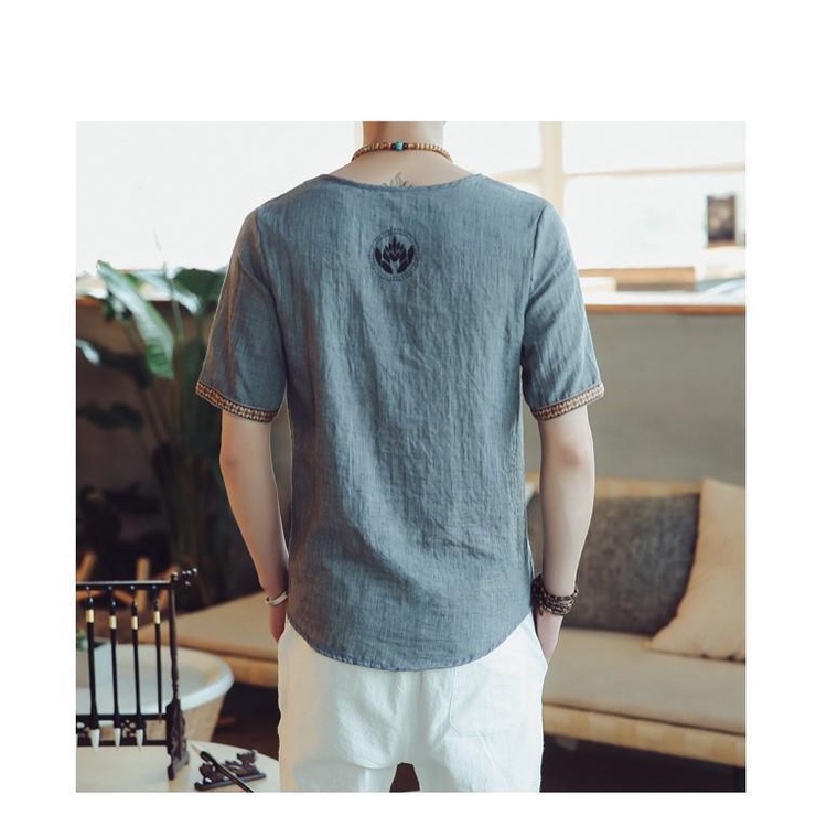 Áo Thun Cotton Lanh Tay Ngắn Phong Cách Thái Lan Đơn Giản Thời Trang Mùa Hè Cho Nam