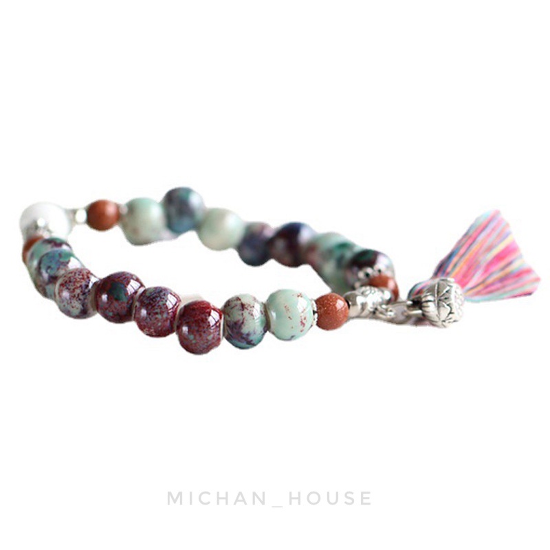 Vòng hạt Boho nhiều màu sắc, vòng tay kết hợp váy vóc vintage