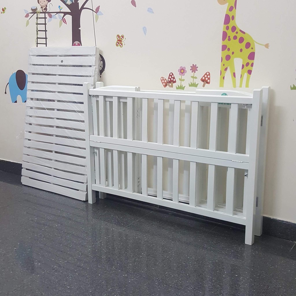 Cũi Cho Bé - Cũi Giường Gỗ Quế Tự Nhiên 100% Màu Trắng