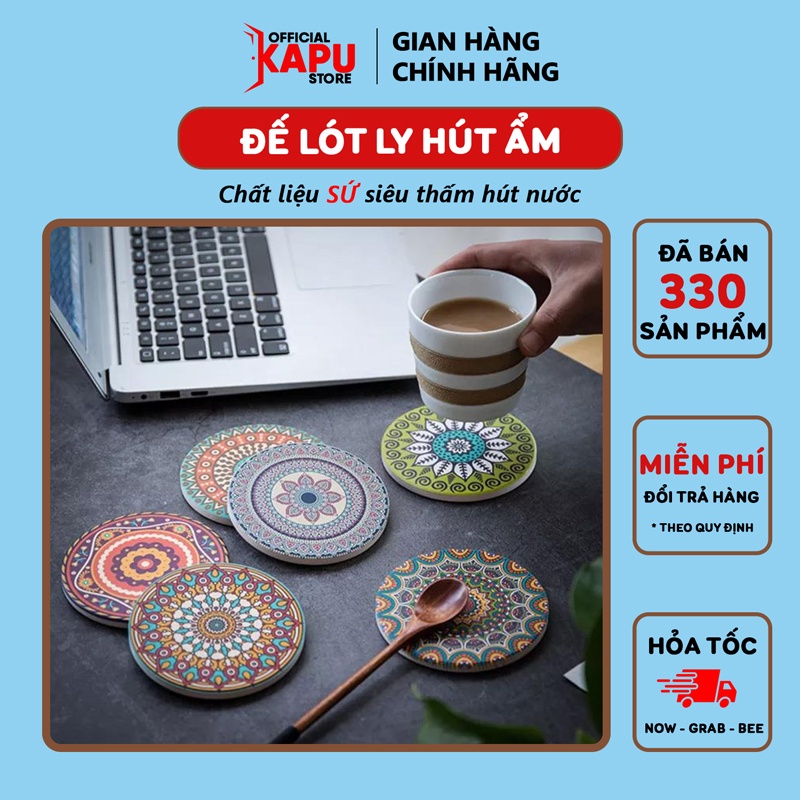Đế lót ly thấm hút nước rất tốt, lót cốc bằng gốm cao cấp nhiều mẫu mã