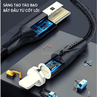 Cáp sạc điện thoại nam châm 3 đầu hit cho iphone samsung chân lightning typec micro usb, cáp bọc dù chống rối chắc chắn