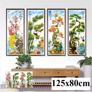 TRANH ĐÍNH ĐÁ TỨ QUÝ TÙNG CÚC TRÚC MAI y8198 / LV368 - (kt: 125 /121 X 80/75 )CM