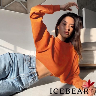 Áo Croptop Tay Dài Cổ Tròn Màu Trơn Cho Nữ