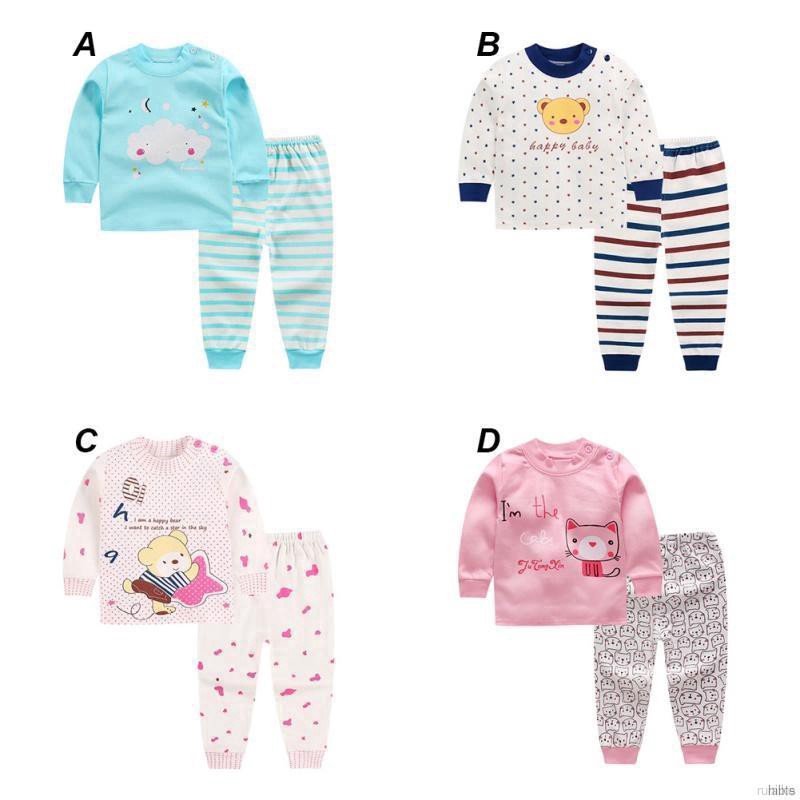 Bộ Đồ Ngủ Pijama Dài Tay In Họa Tiết Hoạt Hình Cho Bé 0-6 Tuổi