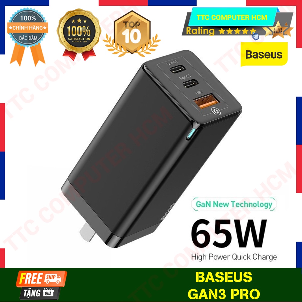BASEUS GaN3 Pro | Bộ Sạc Nhanh Baseus GaN3 Pro Fast Charger 2C+U 65W - HÀNG CHÍNH HÃNG TTC COMPUTER HCM