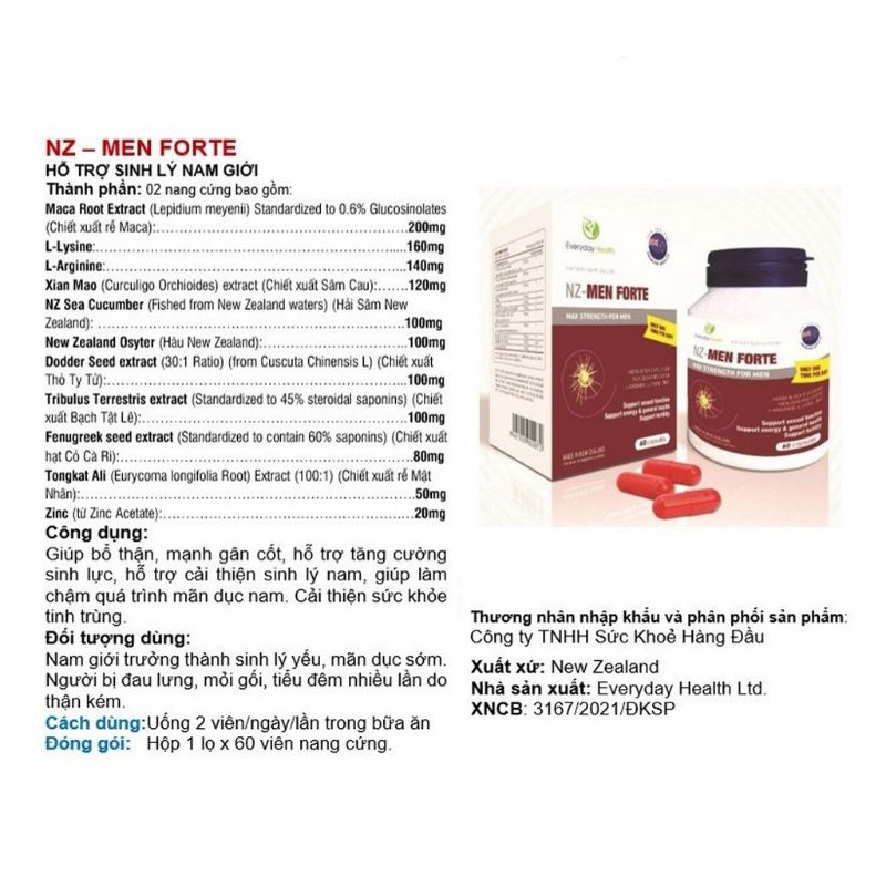 Viên uống everyday health NZ- men forte Tăng cường sinh lý Nam, tinh chất hàu, giúp bổ thận, hỗ trợ xuất tinh sớm - NTTH