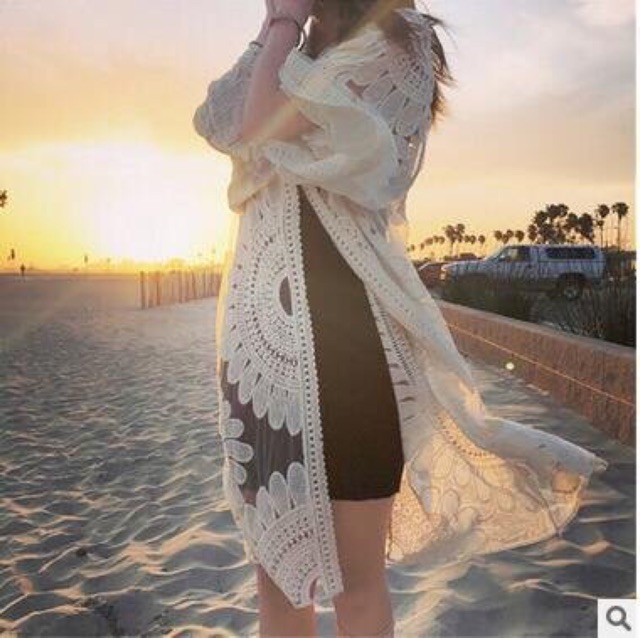 Áo choàng đi biển ren ( trắng - đen) | BigBuy360 - bigbuy360.vn