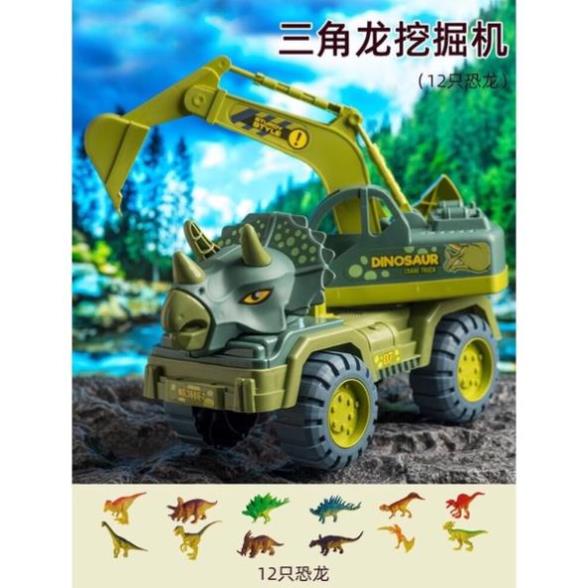Đồ chơi xe khủng long chở thú (có thú sẵn) - Đồ chơi xe cẩu khủng long loại lớn