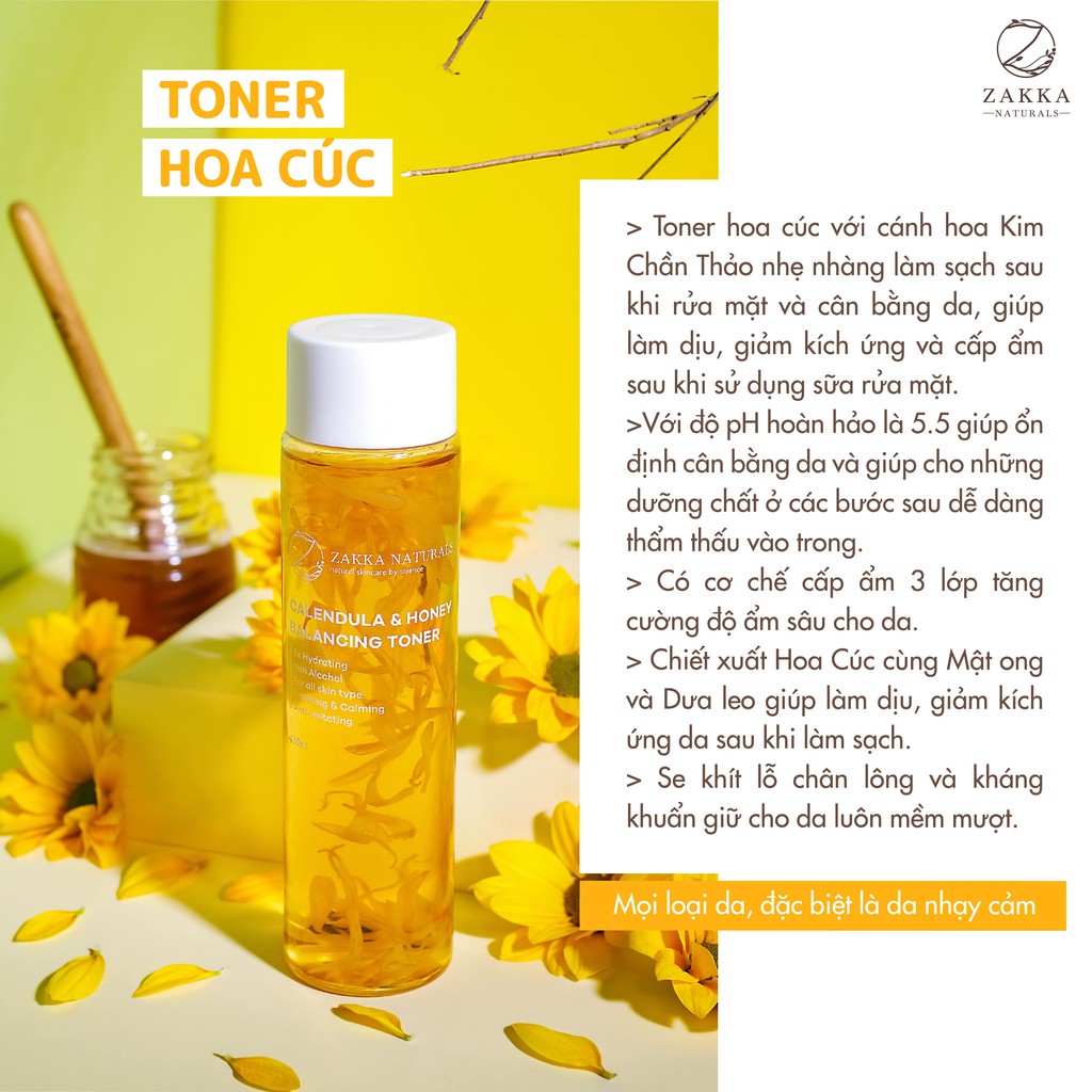 [Mã FMCGMALL -8% đơn 250K] Toner (Nước Cân Bằng) Hoa Cúc Zakka Naturals Calendula & Honey Balancing Toner 150ml | BigBuy360 - bigbuy360.vn