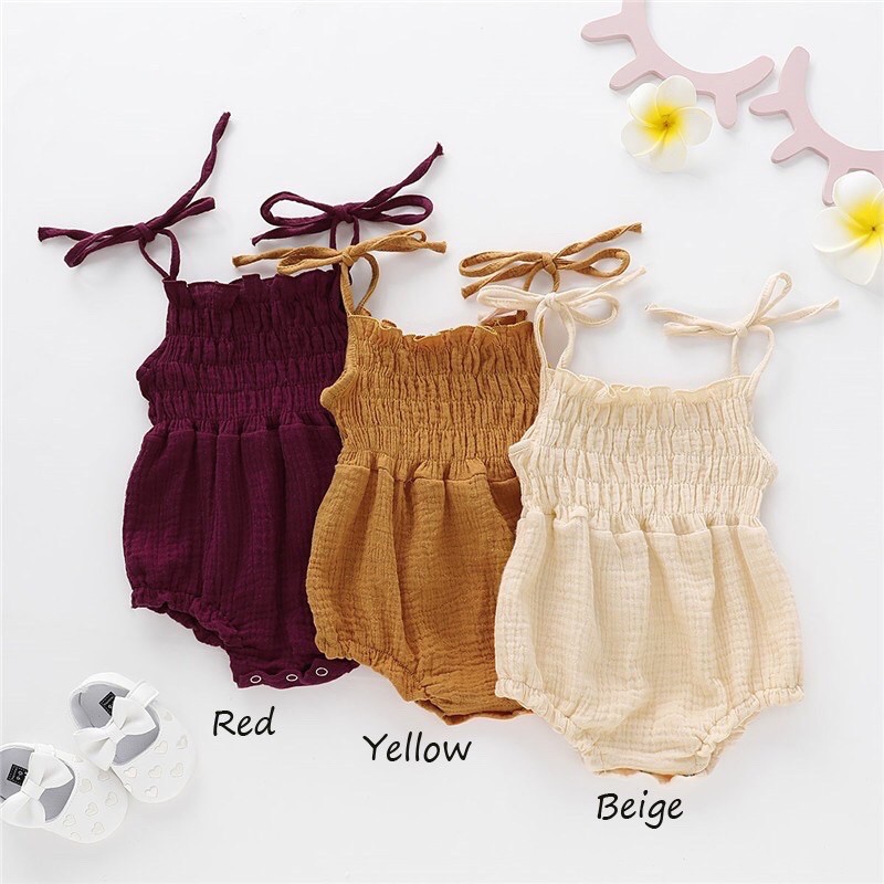 Bodysuit 2 Dây Nơ Cho Bé Trai/ Bé Gái/ Sơ Sinh 3 6 9 12 18 Tháng BDHD001, Áo Liền Quần Xô Cotton Dễ Thương Thấm Mồ Hôi