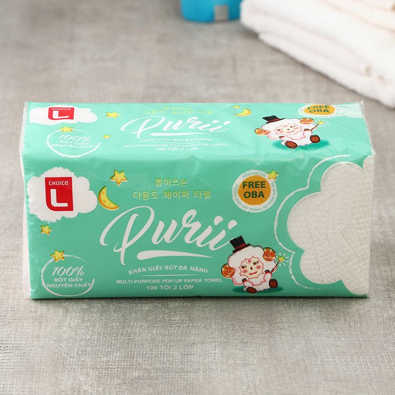Khăn Giấy Rút Đa Năng CHoice L Purii 2 Lớp Gói 100 tờ/ Khăn giấy lụa tre Choice L 180 tờ 3 lớp