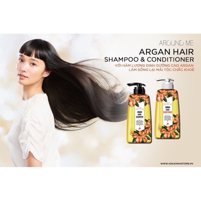 Combo Dầu Gội Và Dầu Xả Phục Hồi Tóc Hư Tổn Around Me Argan Hair Shampoo 500ml/chai
