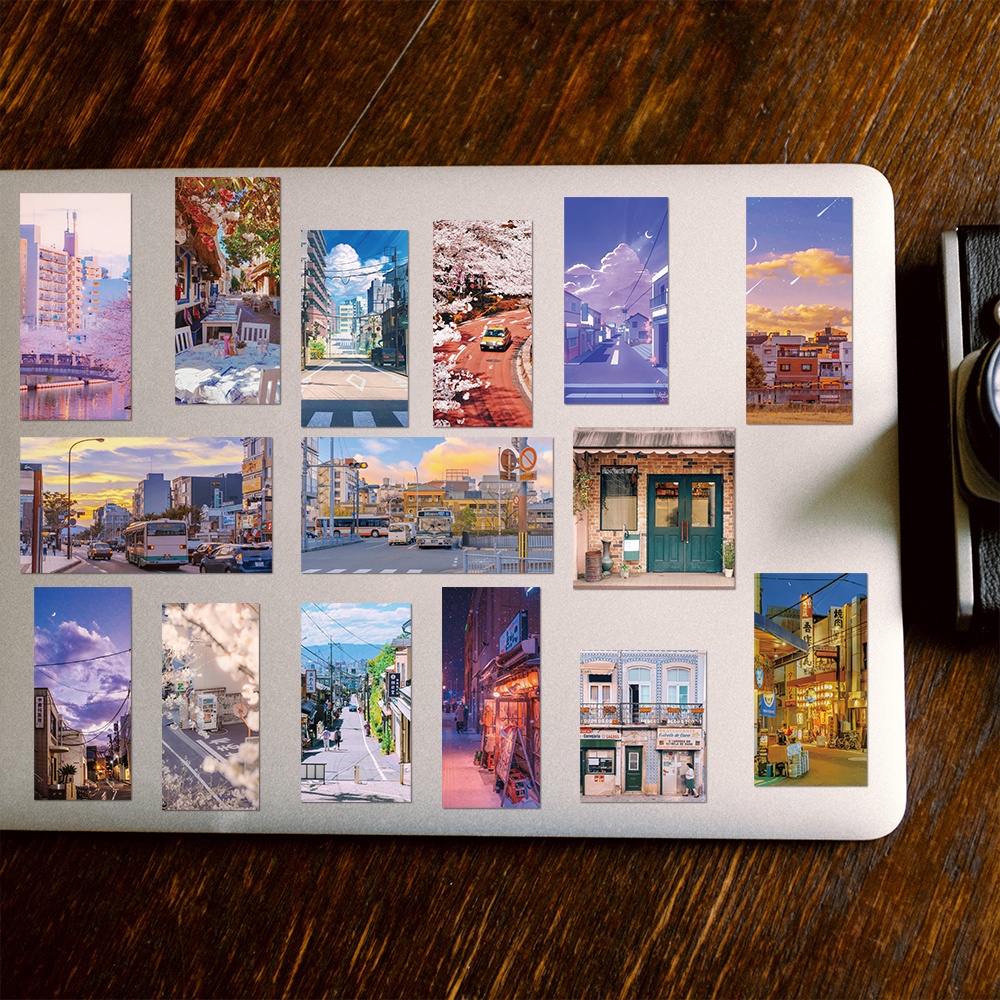 Bộ 10/30/50 Miếng Dán Chống Thấm Nước Hình Phong Cảnh Đường Phố Trang Trí Ván Trượt/Guitar/Guitar Trẻ Em