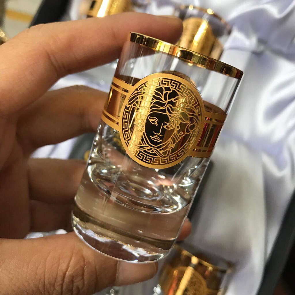 Bộ 6 ly shot 45ml pha lê mạ vàng hoạ tiết versace