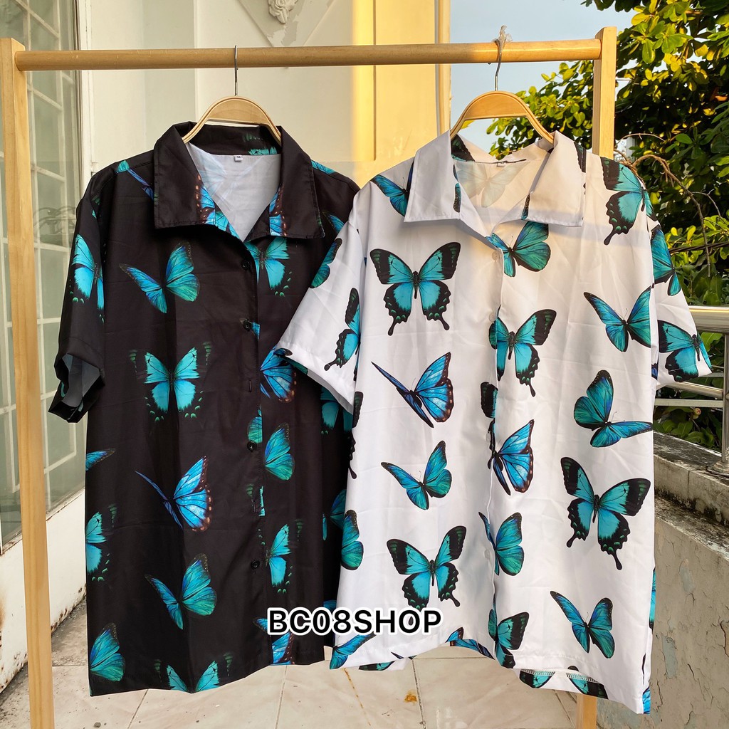 Áo Sơ Mi BƯỚM unisex dáng rộng chất vải lụa dầy cao cấp có size BC078