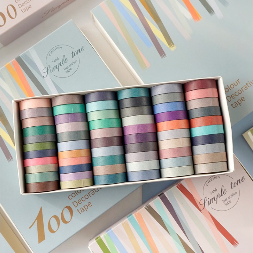 Bộ 60 cuộn 100 cuộn washi tape Basic băng keo màu trơn dán sổ trang trí bullet journal | BSW110