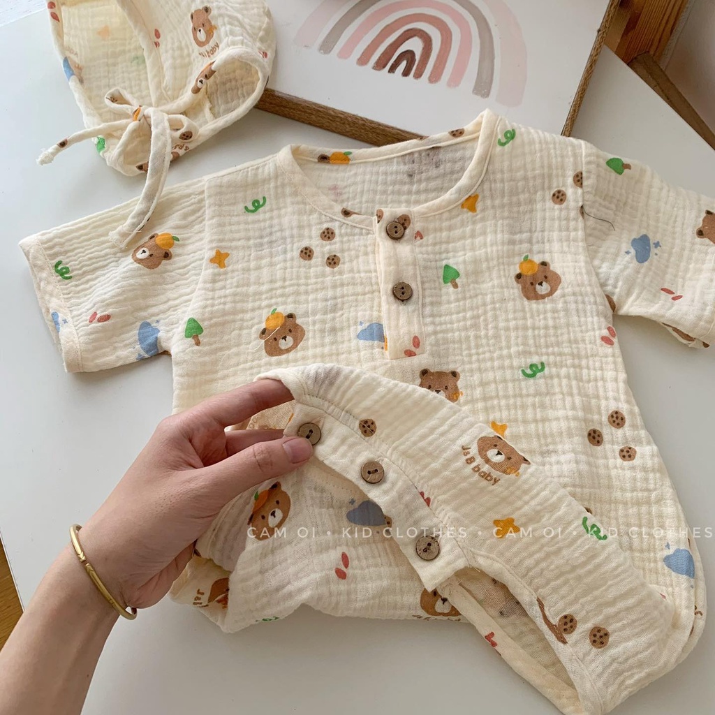 Romper muslin kèm mũ