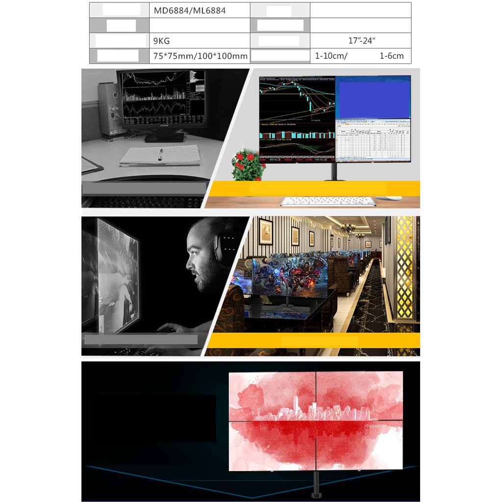 Giá Treo Màn Hình Máy Tính, Tivi-Tay Đỡ 4 Màn Hình 13-27 Inch MD6884-ML6884 | BigBuy360 - bigbuy360.vn