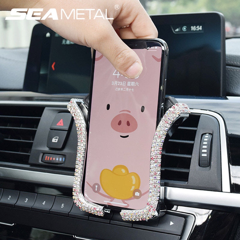 Giá đỡ điện thoại SEAMETAL gắn trên xe hơi đính đá nhân tạo tiện lợi