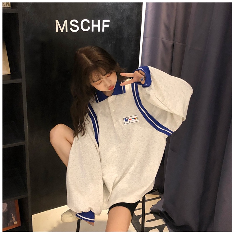 Áo Hoodie Dáng Rộng Cổ Polo Phong Cách Thời Trang Nhật Hàn Dành Cho Nữ | BigBuy360 - bigbuy360.vn
