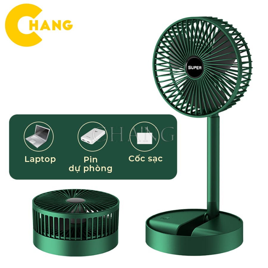 Quạt Để Bàn Gấp Gọn SUPER , Quạt Tích Để Bàn Xoay 180 Độ 3 Tốc Độ Gió Cổng Sạc USB Cao Cấp