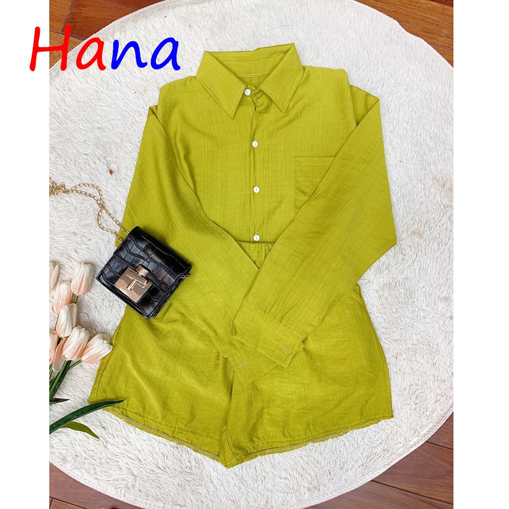 Set somi nữ tay dài form rộng + short trendy năng động - Hana18