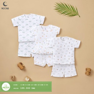 MOON Bộ Cộc Cài Vai Hoạ Tiết  Chất Petit Cho Bé Trai Và Bé Gái