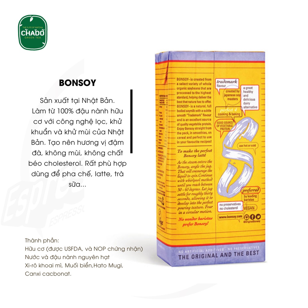 BONSOY Úc - Sữa Đậu Nành Hữu Cơ - Nhập Khẩu - Nguyên Liệu Pha Chế - Latte - Trà Sữa - Thay Sữa Bò