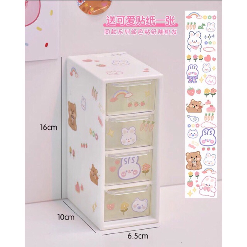 Tủ Mini Có Ngăn Kéo 4 Tầng Để Bàn Kèm Sticker.