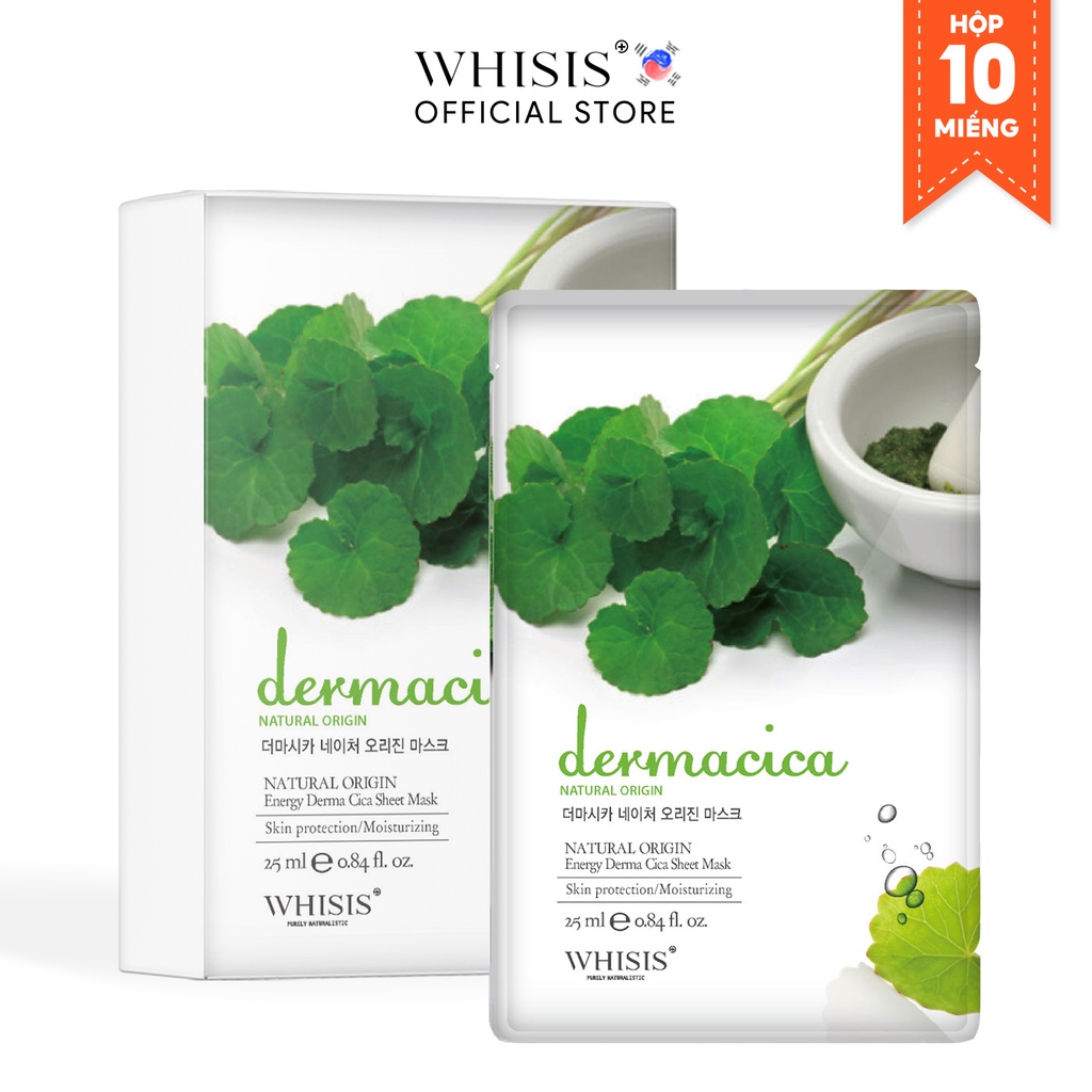 Combo 10 Mặt Nạ Rau Má WHISIS Nature Origin Energy Derma Cica Tái Tạo Da Giúp Giảm Nám Và Sẹo 25ml/miếng