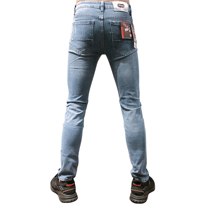 [Mã LT50 giảm 50k đơn 250k] Quần jean dài nam LB màu xanh rách đắp gối màu xanh jean phom body DNBB021 | BigBuy360 - bigbuy360.vn