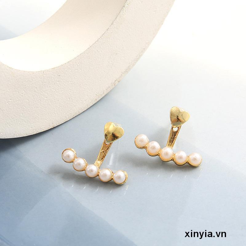 Khuyên Tai Treo Cong Đính Ngọc Trai Hình Trái Tim Thời Trang Sáng Tạo Cho Nữ
