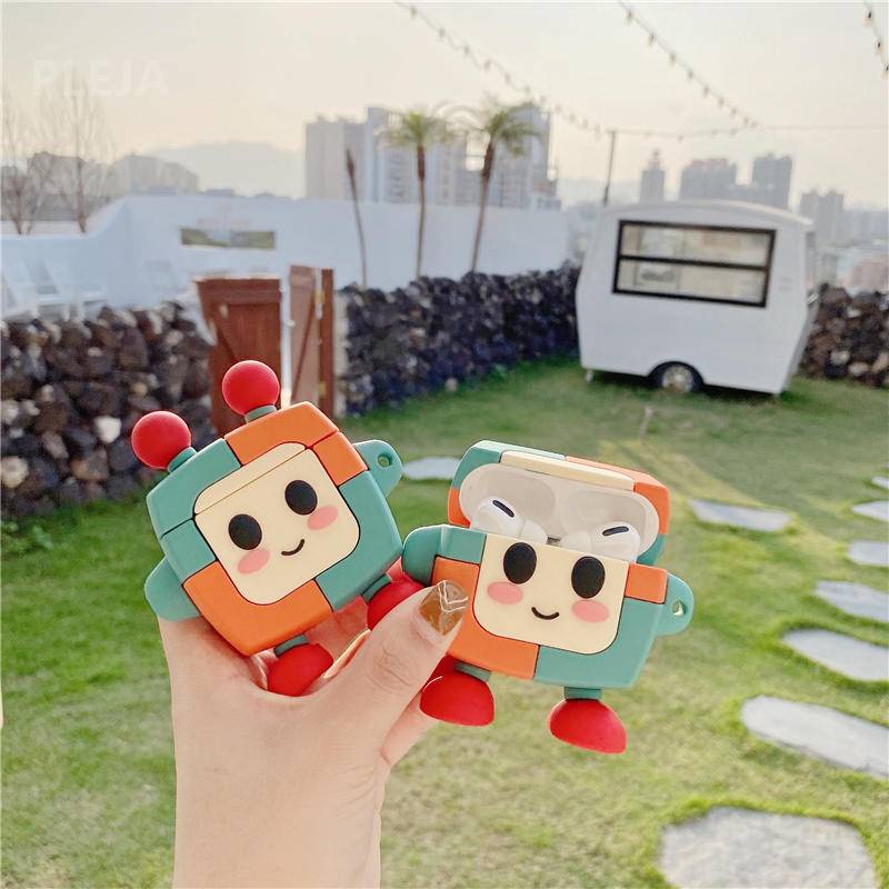 Vỏ bảo vệ hộp sạc tai nghe làm từ silicon hình robot dễ thương cho airpods 1 2 3 pro
